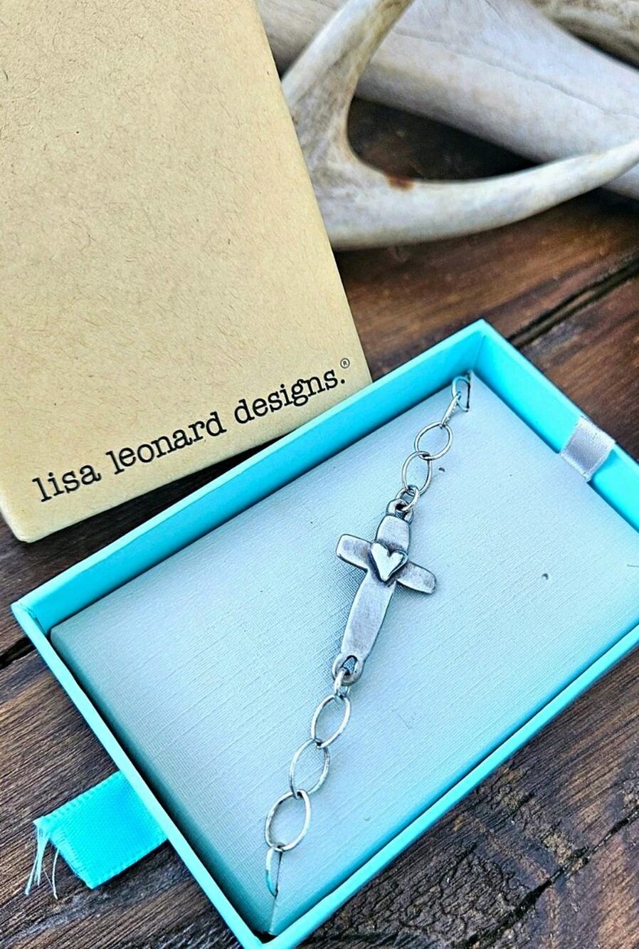 Lisa Leonard Sterling Silver Cross of Faith Heart Bracelet Pearl Clasp Box 925